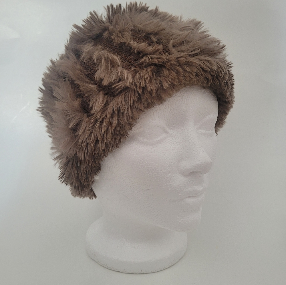 Grey genuine rabbit fur head warmer